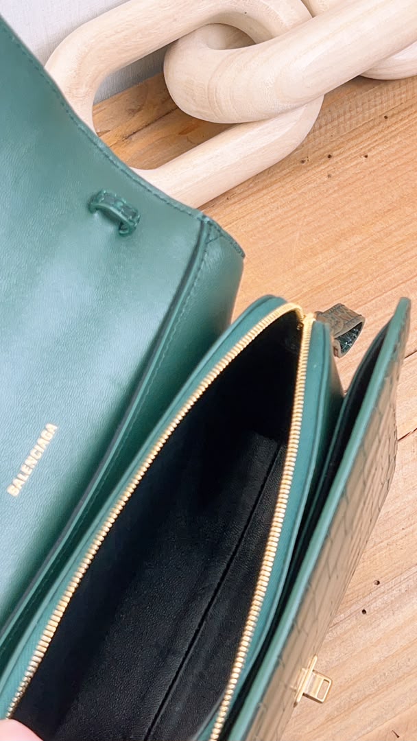 Balenciaga Green Croc Embossed Top Handle Bag (GHW)