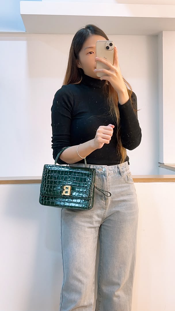 Balenciaga Green Croc Embossed Top Handle Bag (GHW)