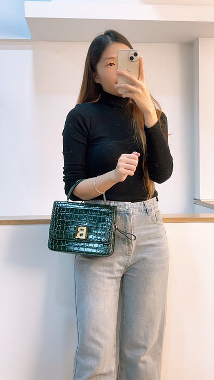 Balenciaga Green Croc Embossed Top Handle Bag (GHW)