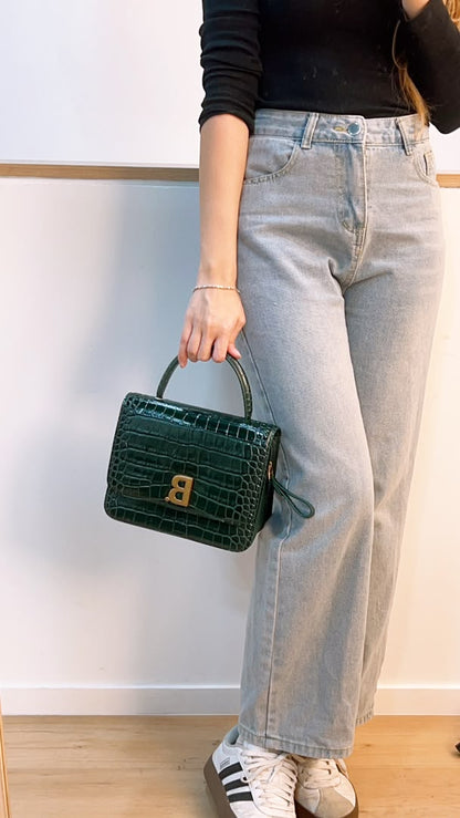 Balenciaga Green Croc Embossed Top Handle Bag (GHW)