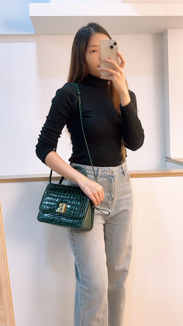 Balenciaga Green Croc Embossed Top Handle Bag (GHW)