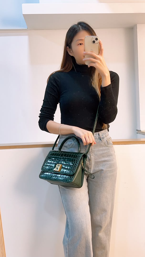 Balenciaga Green Croc Embossed Top Handle Bag (GHW)