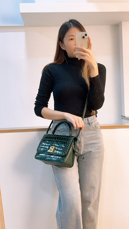 Balenciaga Green Croc Embossed Top Handle Bag (GHW)