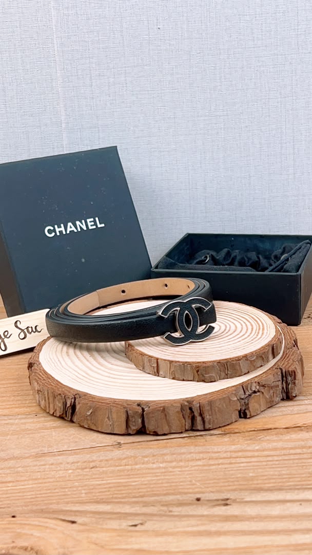 Chanel Black Leather Skinny CC Belt