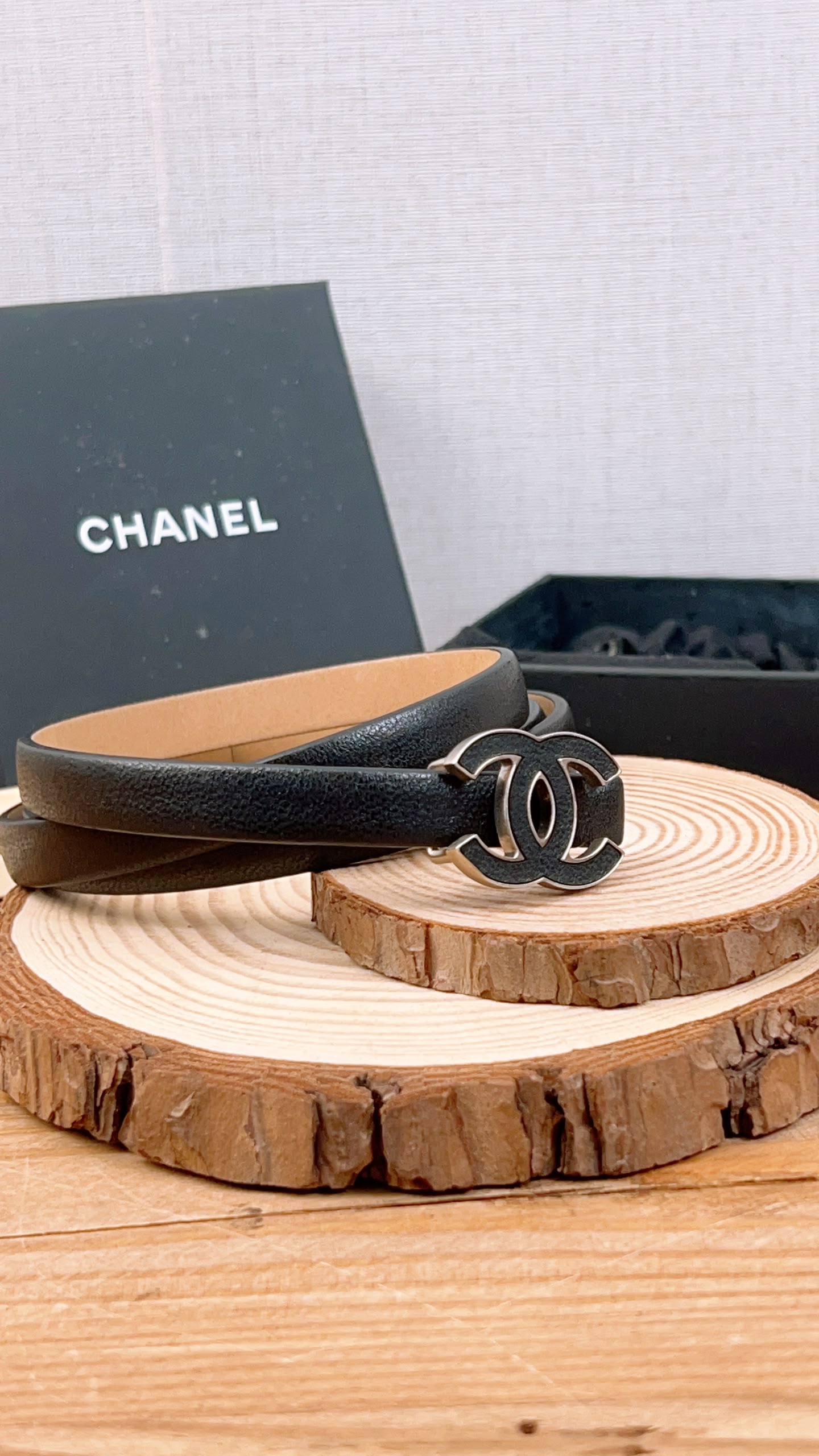 Chanel Black Leather Skinny CC Belt