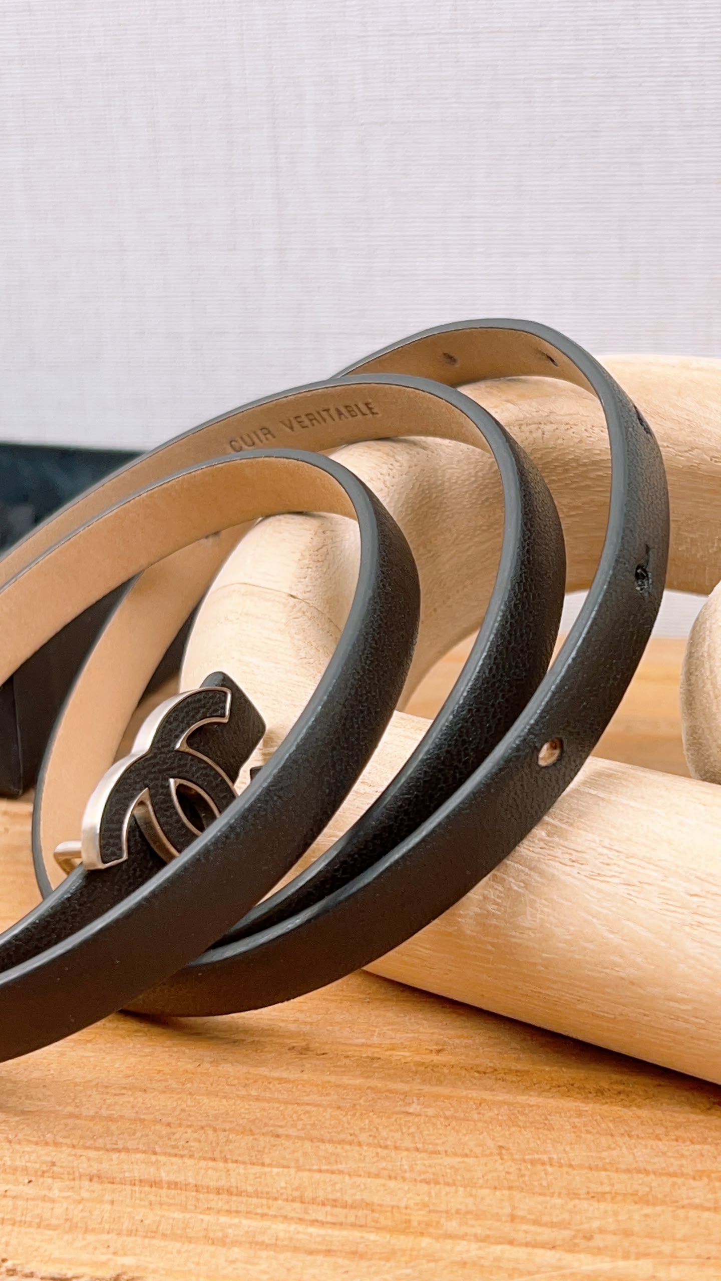 Chanel Black Leather Skinny CC Belt