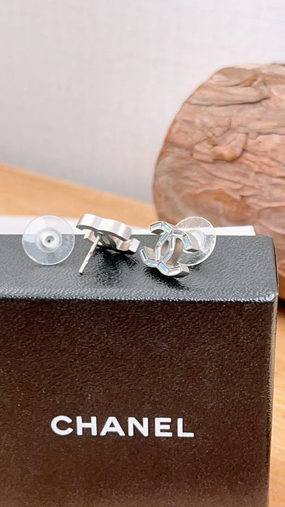 Chanel Silver Crystal CC Earrings
