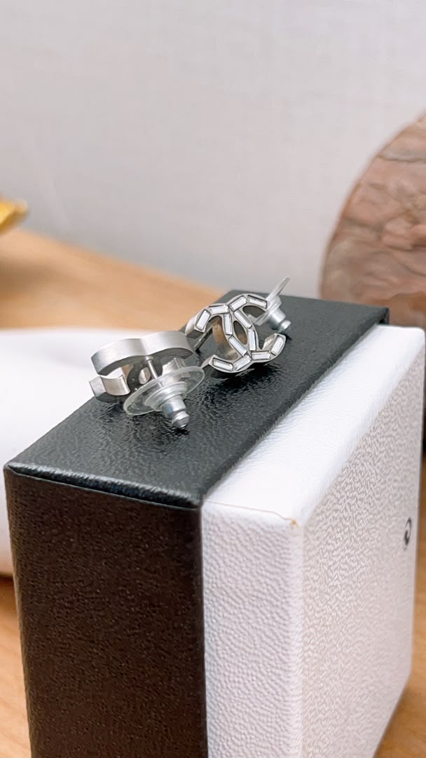 Chanel Silver Crystal CC Earrings