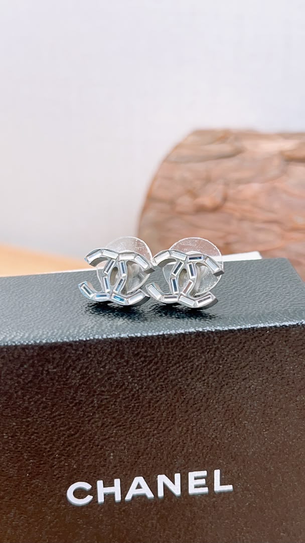 Chanel Silver Crystal CC Earrings
