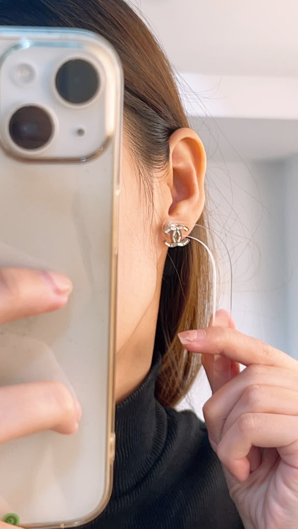 Chanel Silver Crystal CC Earrings