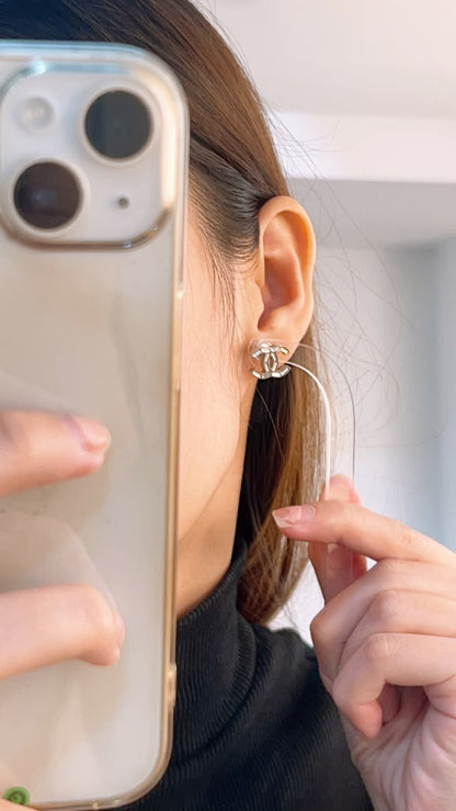 Chanel Silver Crystal CC Earrings