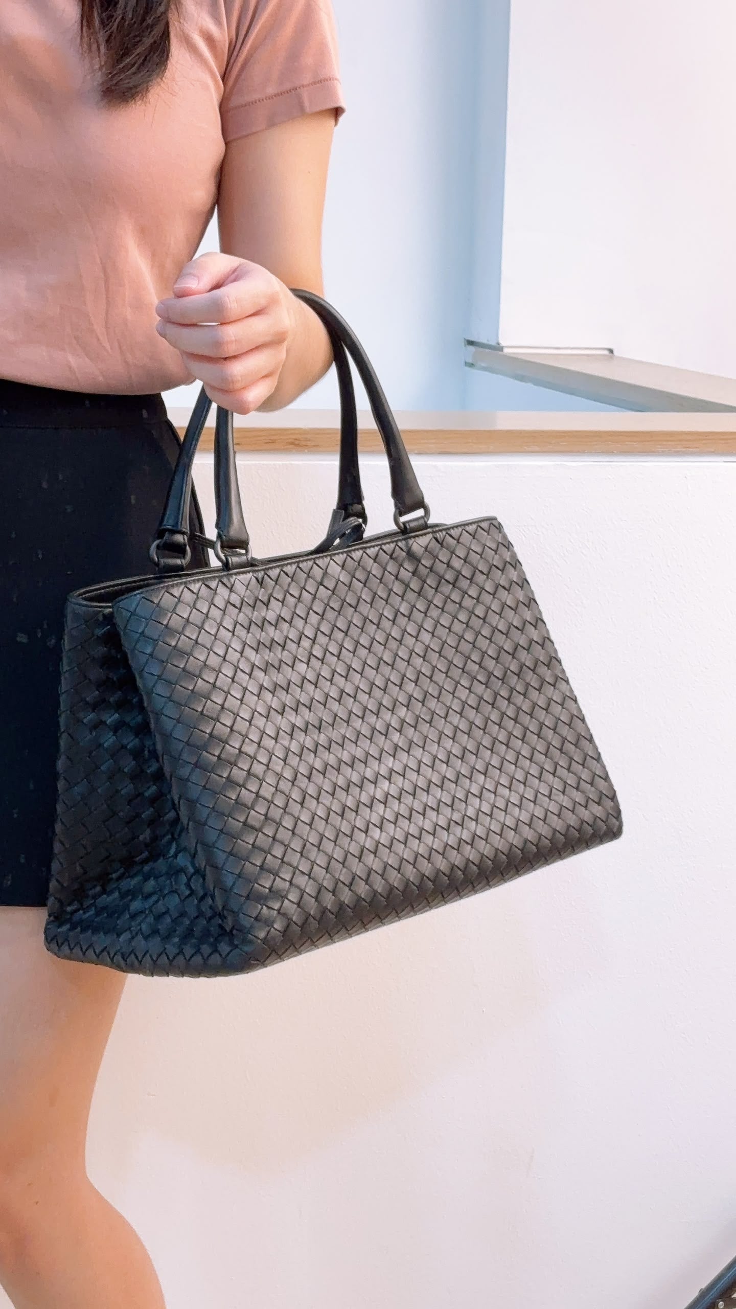 Bottega Veneta Black Intrecciato Milano Tote