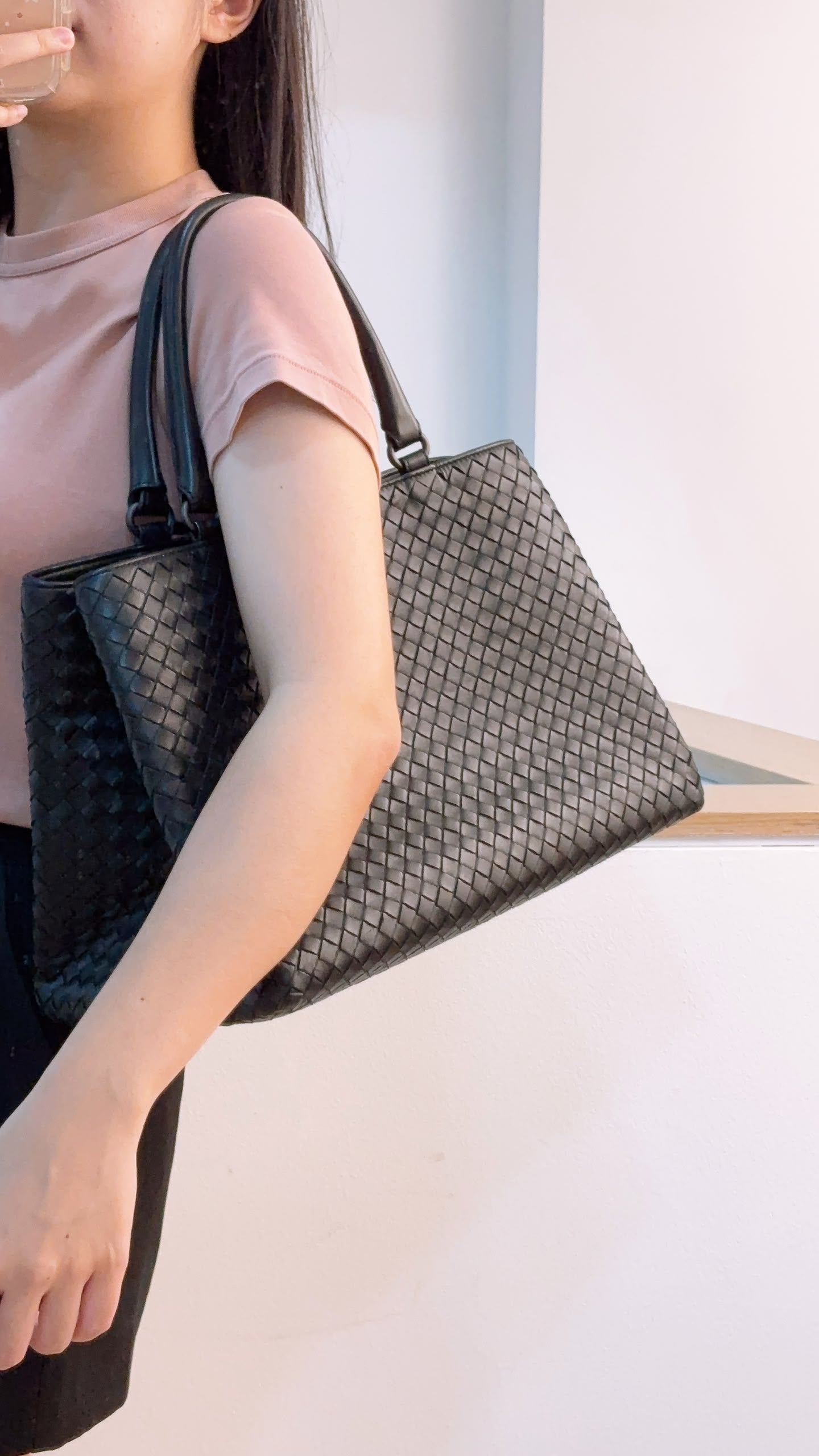Bottega Veneta Black Intrecciato Milano Tote