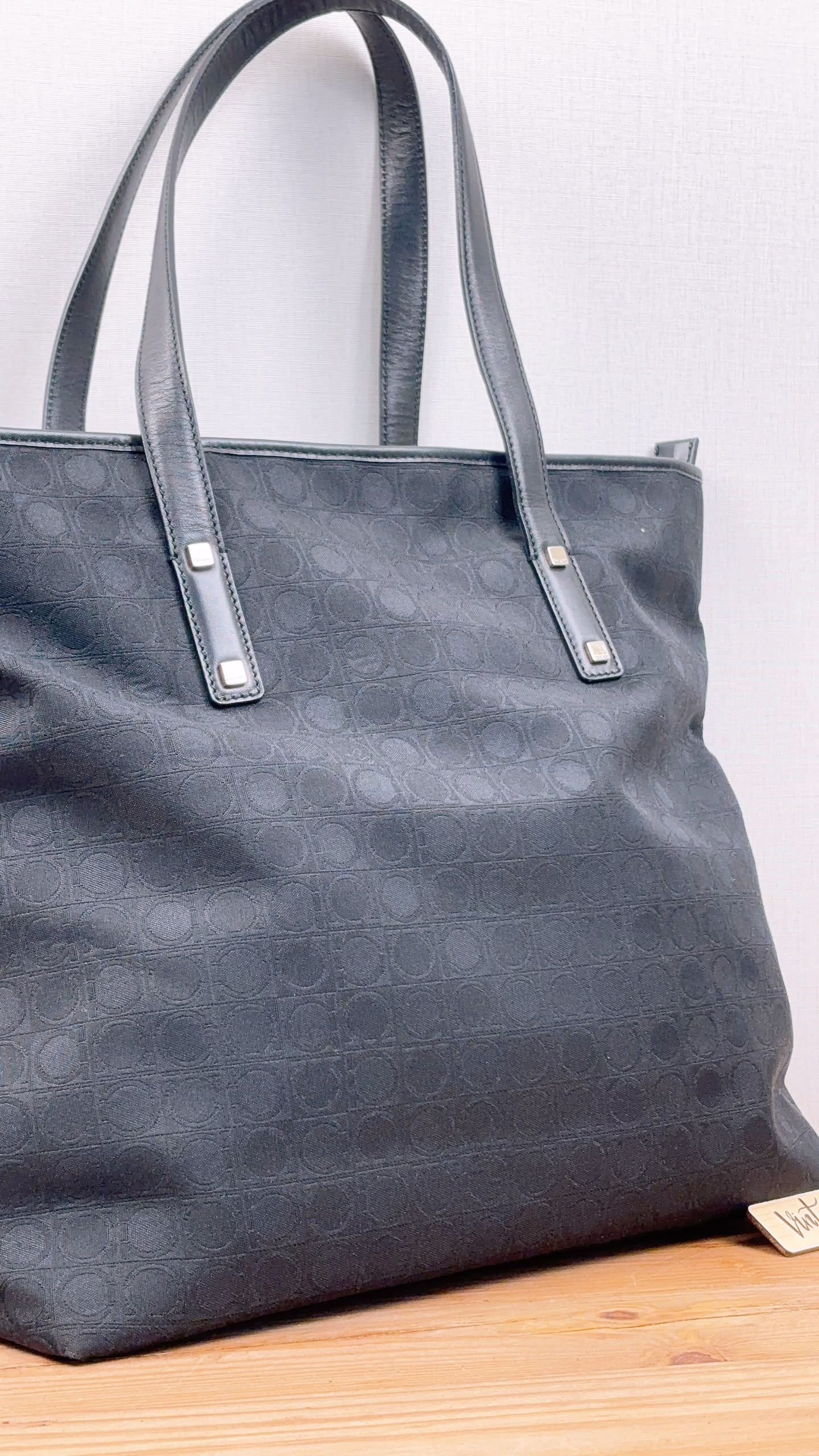 Salvatore Ferragamo Black Box Leather Gancini Vintage Top Handle Bag
