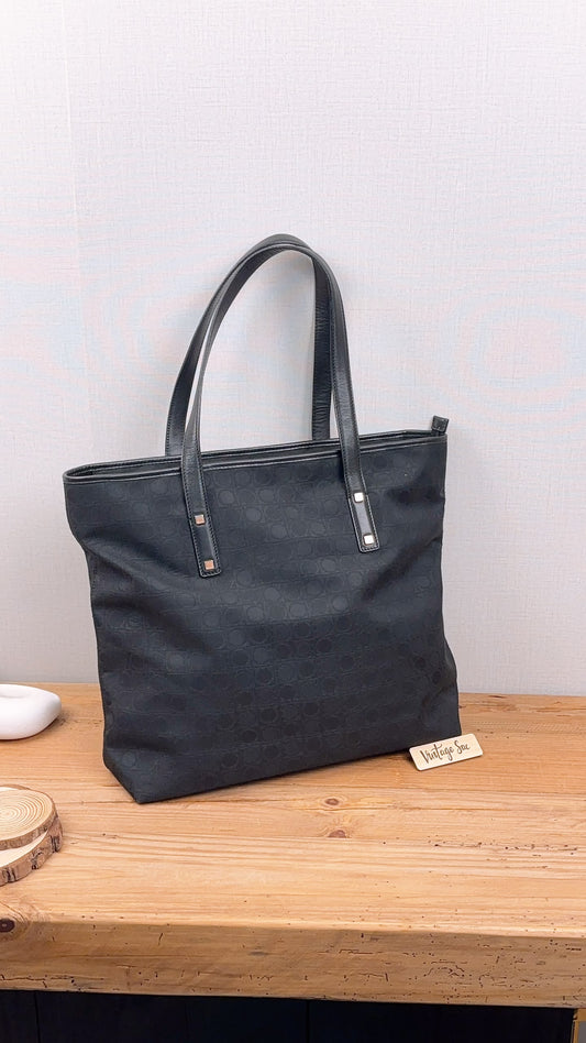 Salvatore Ferragamo Black Gancini Canvas Shoulder Tote