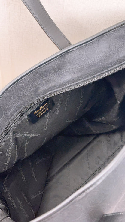 Salvatore Ferragamo Black Gancini Canvas Shoulder Tote