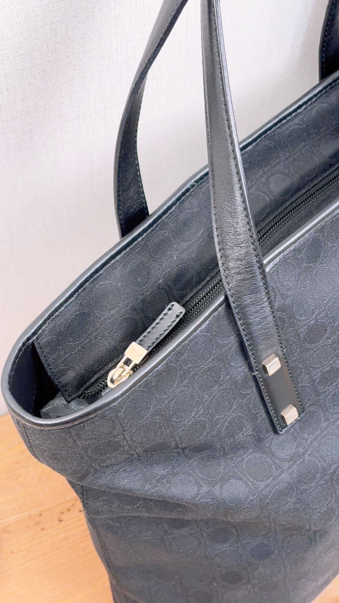 Salvatore Ferragamo Black Gancini Canvas Shoulder Tote