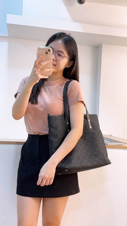 Salvatore Ferragamo Black Gancini Canvas Shoulder Tote
