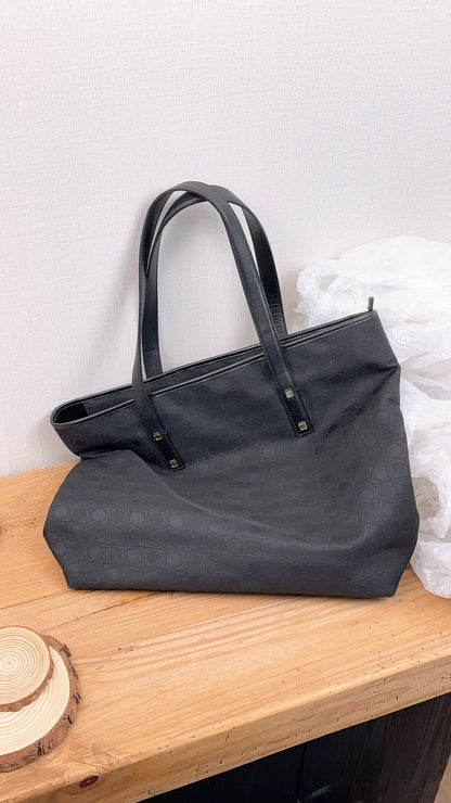 Salvatore Ferragamo Black Gancini Canvas Shoulder Tote