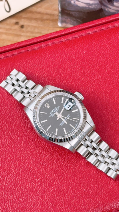 Rolex Steel Black Lady Datejust 26mm Auto Watch 69174