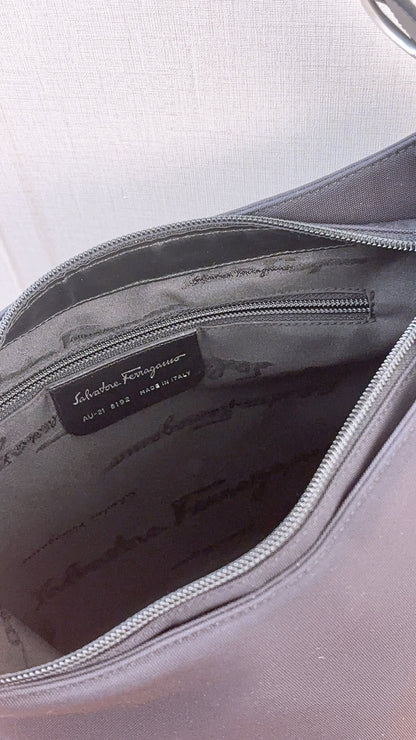 Salvatore Ferragamo Black Nylon Vara Hobo Tote