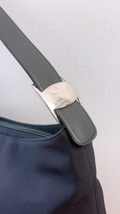 Salvatore Ferragamo Black Nylon Vara Hobo Tote