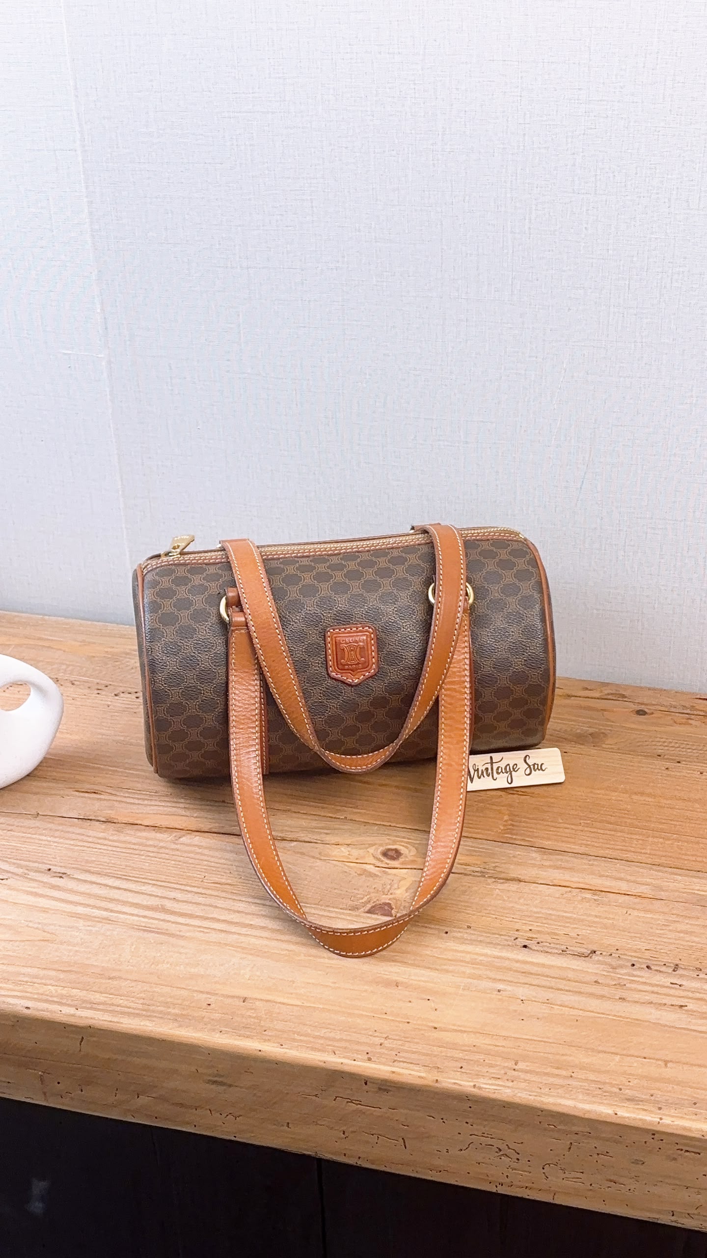 Celine Brown Vintage Macadam Boston Bag