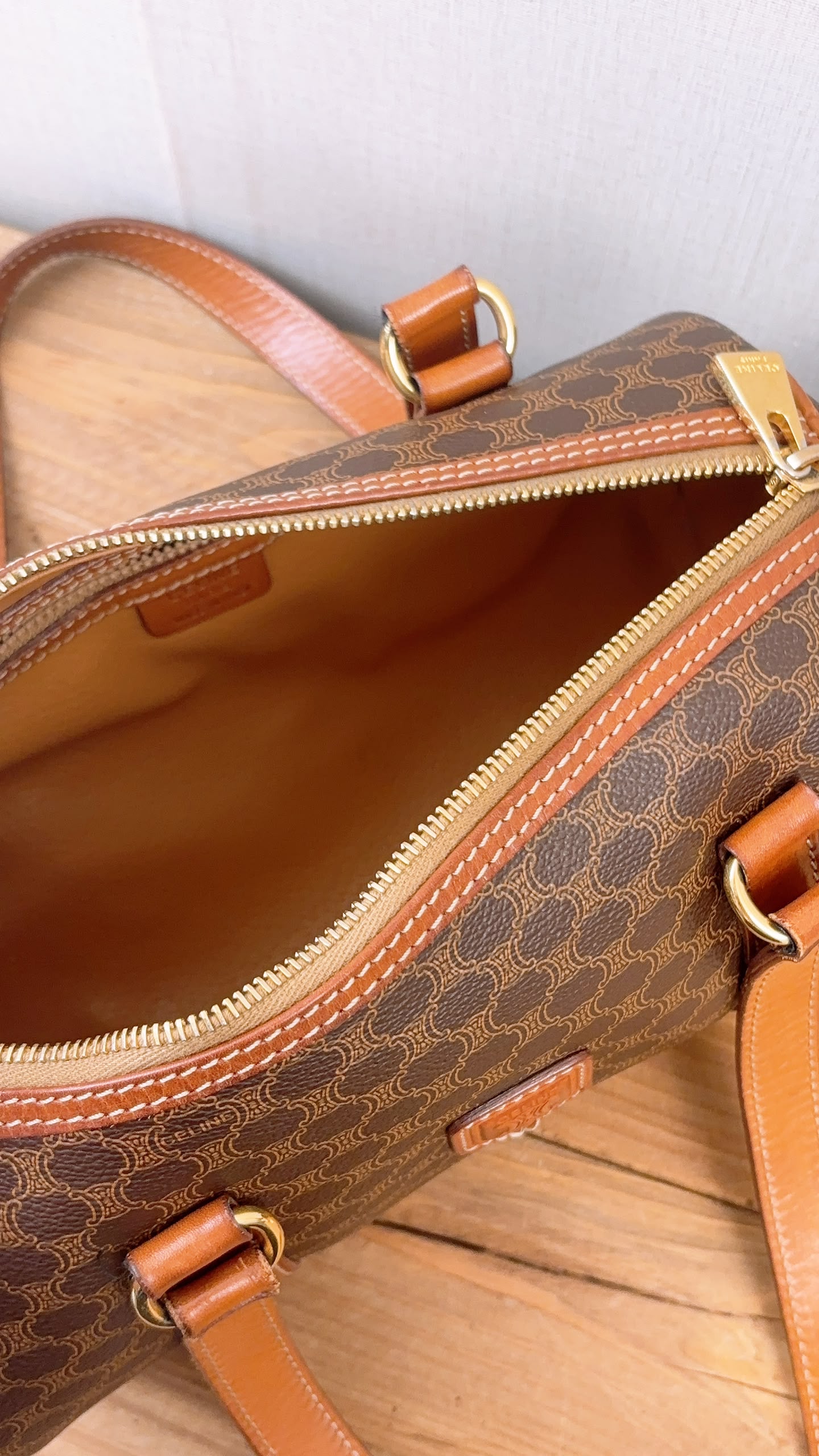 Celine Brown Vintage Macadam Boston Bag
