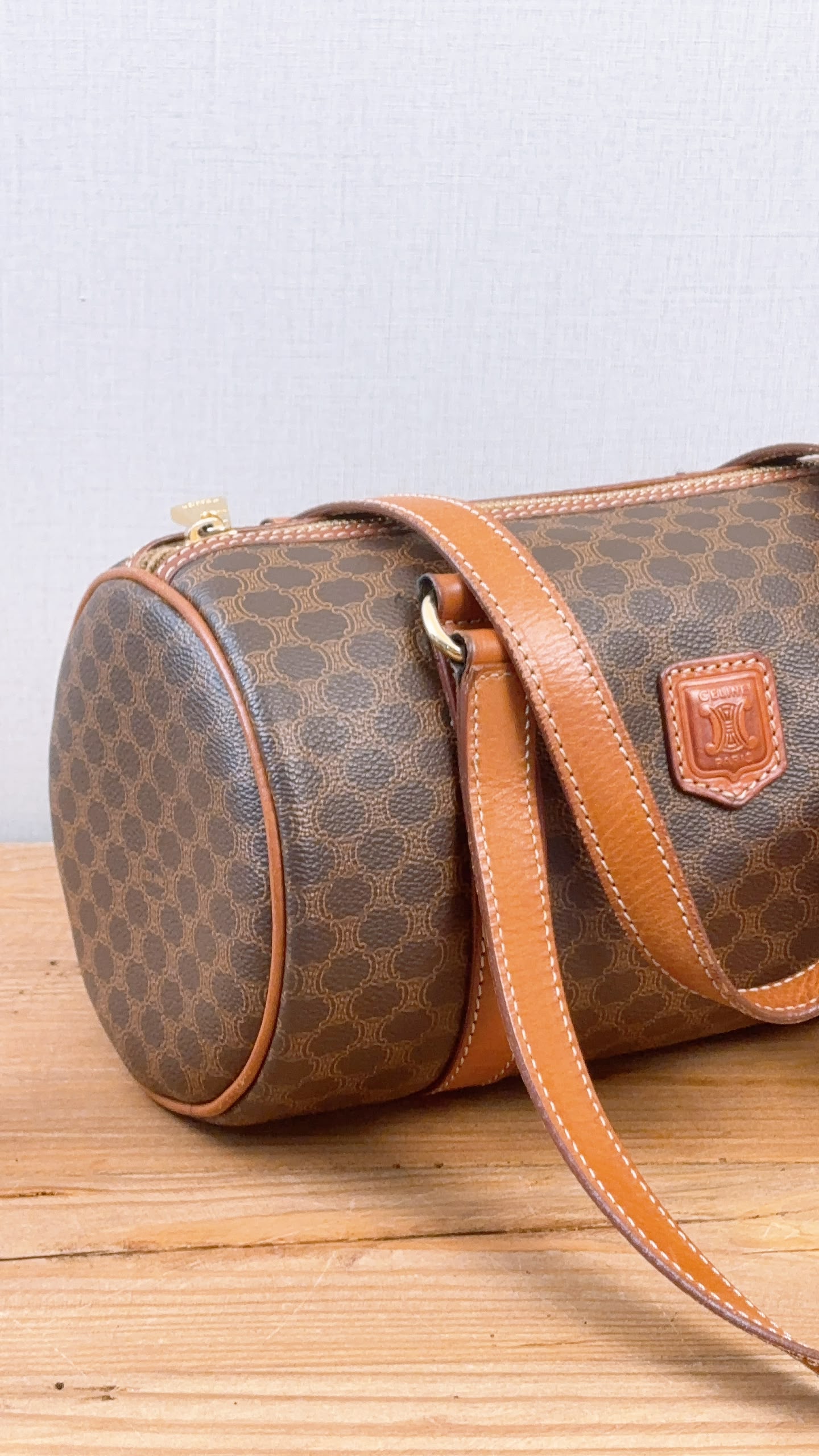 Celine Brown Vintage Macadam Boston Bag