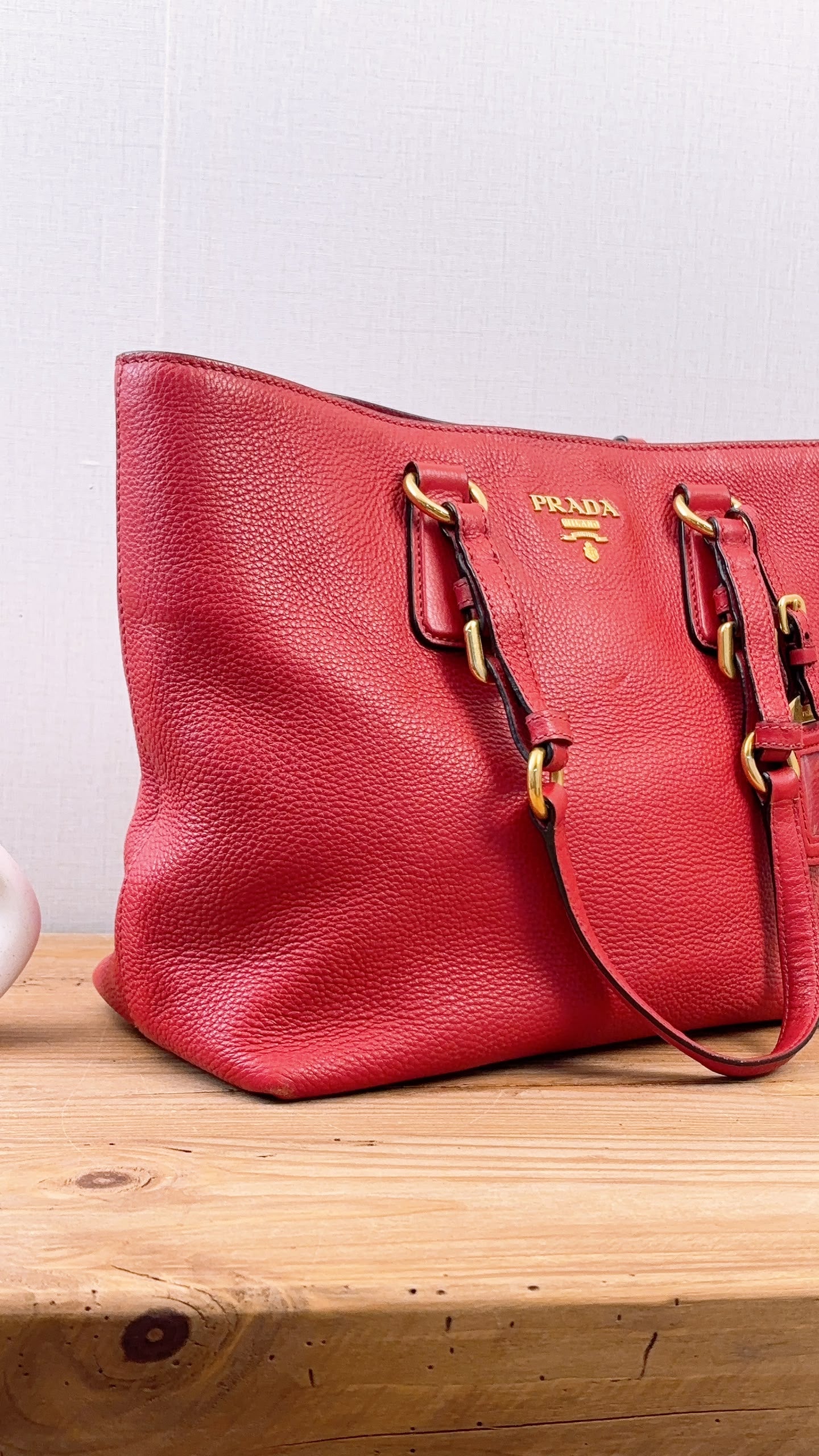 Prada Red Vitello Daino Tote Bag