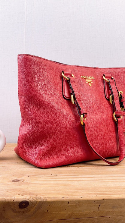 Prada Red Vitello Daino Tote Bag