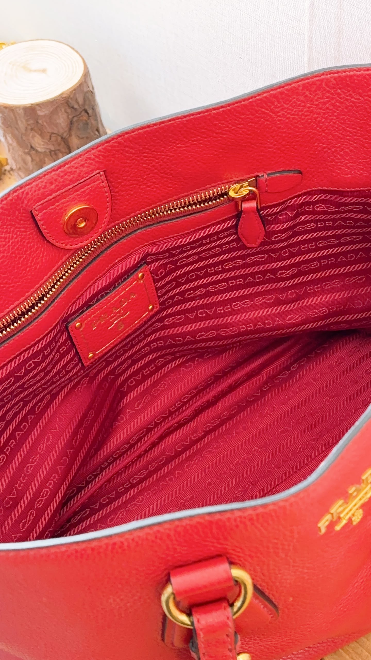 Prada Red Vitello Daino Tote Bag