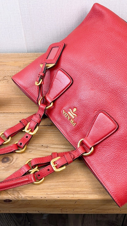 Prada Red Vitello Daino Tote Bag