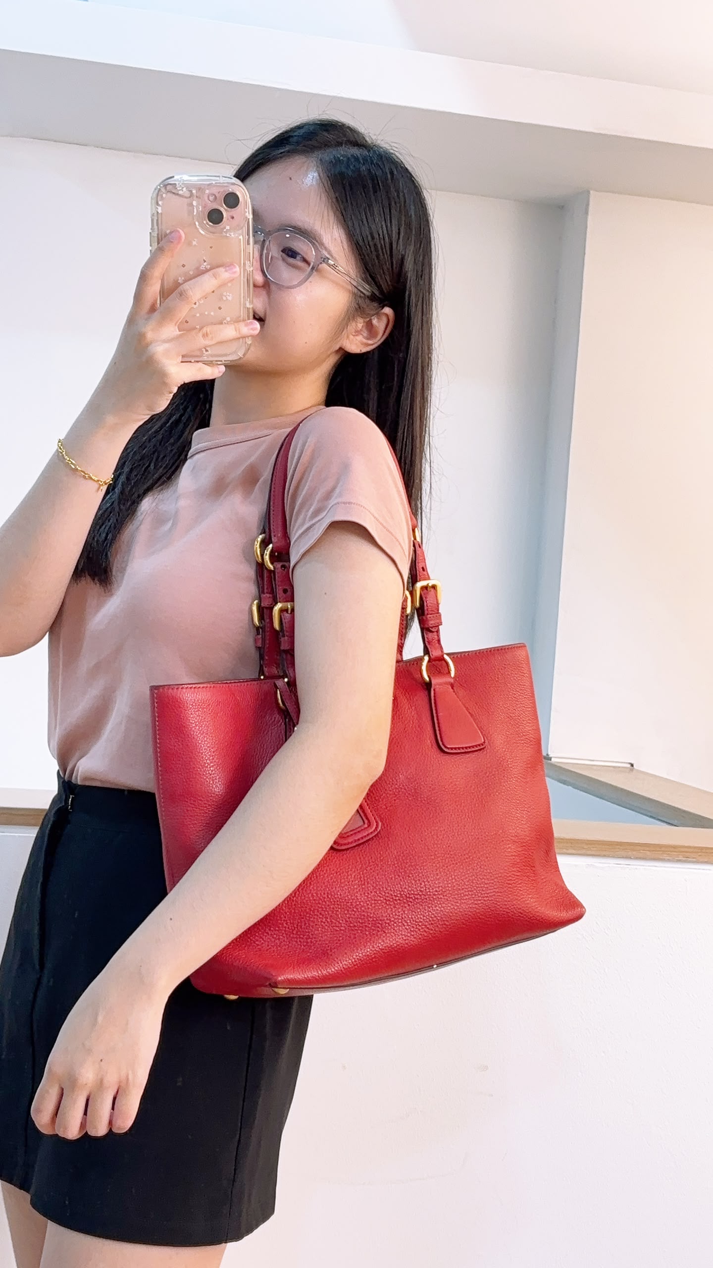 Prada Red Vitello Daino Tote Bag