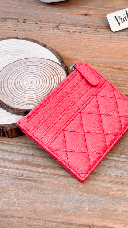 Chanel Coral Pink Caviar Zipped Card Holder (SHW)
