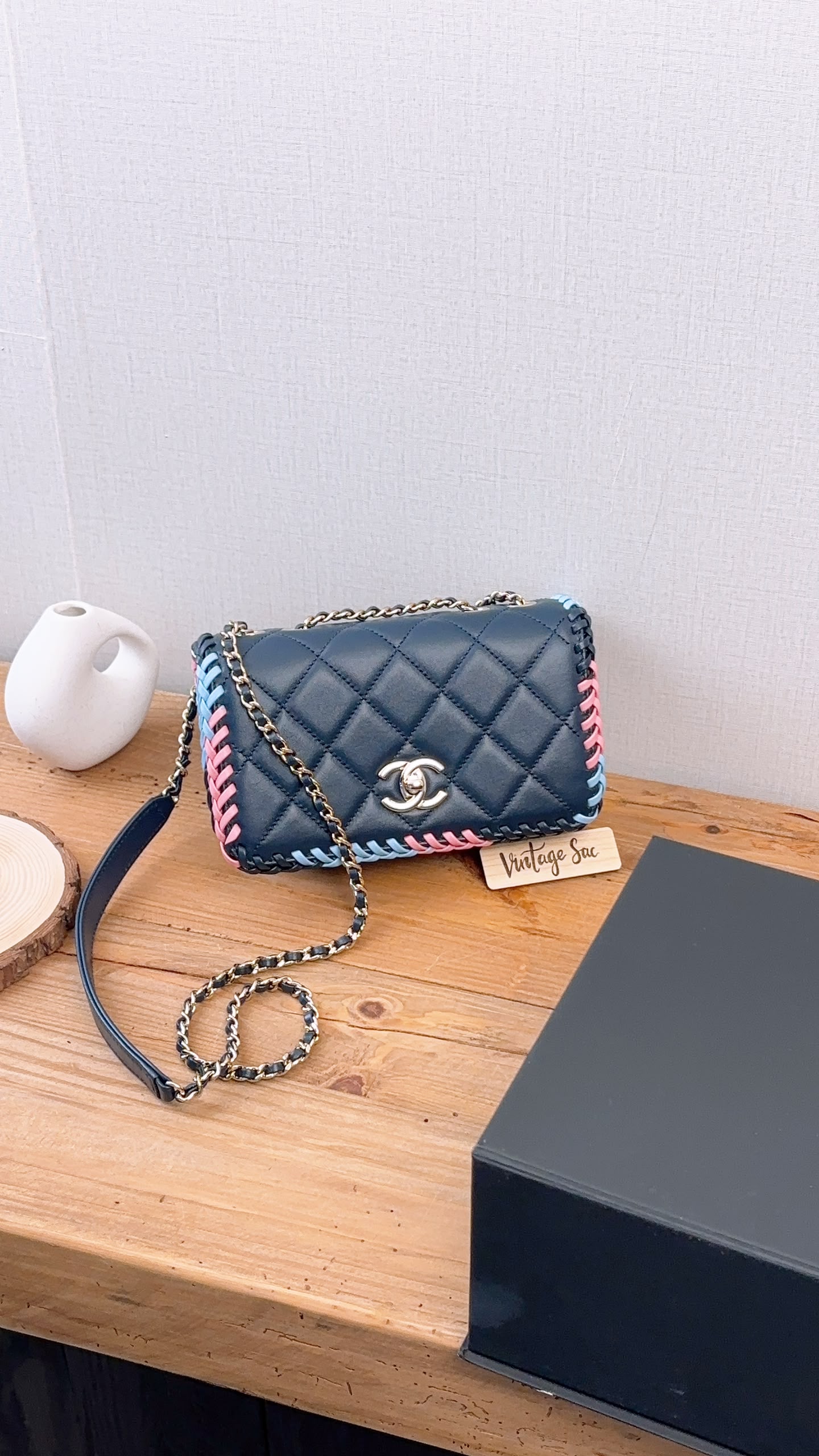 Chanel Blue Calfskin 23A Braided Full Flap Bag (LGHW)