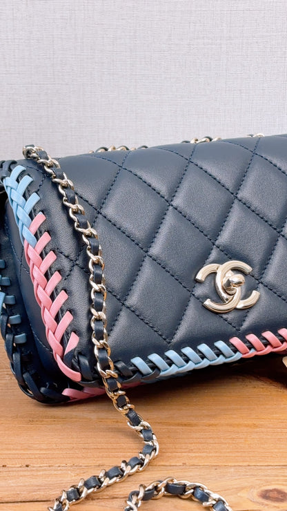 Chanel Blue Calfskin 23A Braided Full Flap Bag (LGHW)