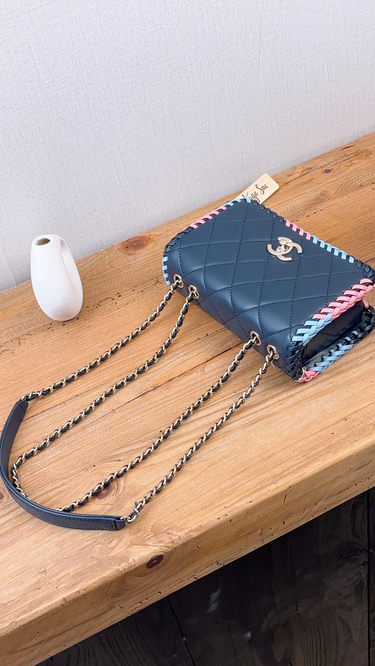 Chanel Blue Calfskin 23A Braided Full Flap Bag (LGHW)