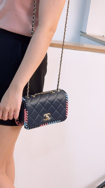 Chanel Blue Calfskin 23A Braided Full Flap Bag (LGHW)
