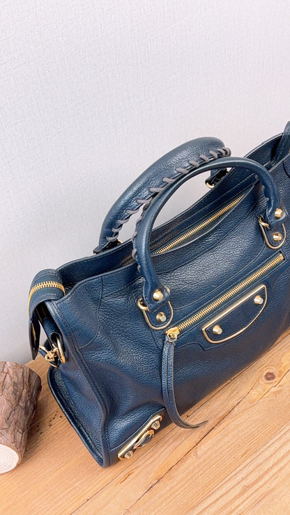 Balenciaga Navy Metallic Edge Medium City Bag (GHW)