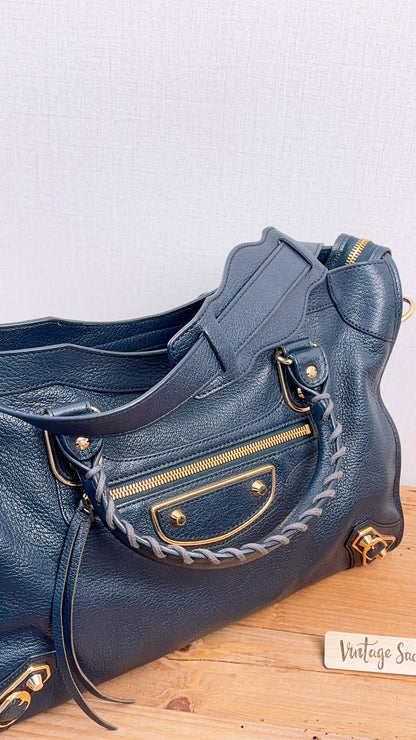 Balenciaga Navy Metallic Edge Medium City Bag (GHW)