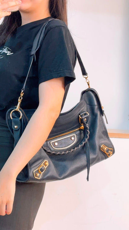 Balenciaga Navy Metallic Edge Medium City Bag (GHW)