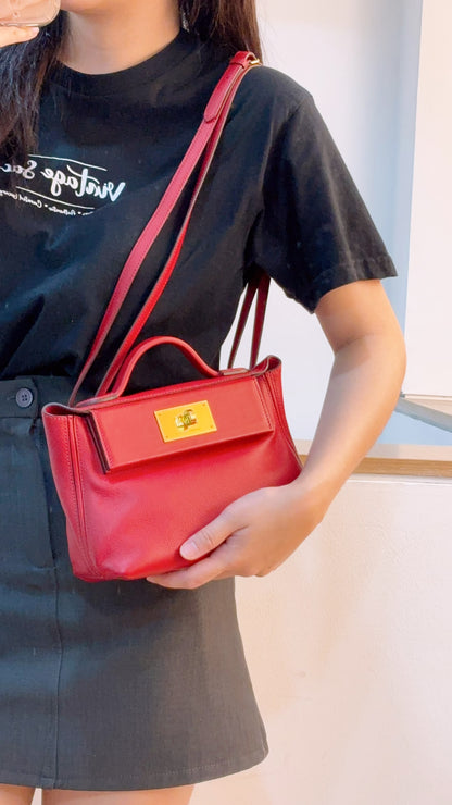 Hermes Rouge Piment Mini 2424 (GHW)