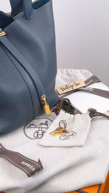 Hermes Bleu Nuit Picotin 22 (GHW)