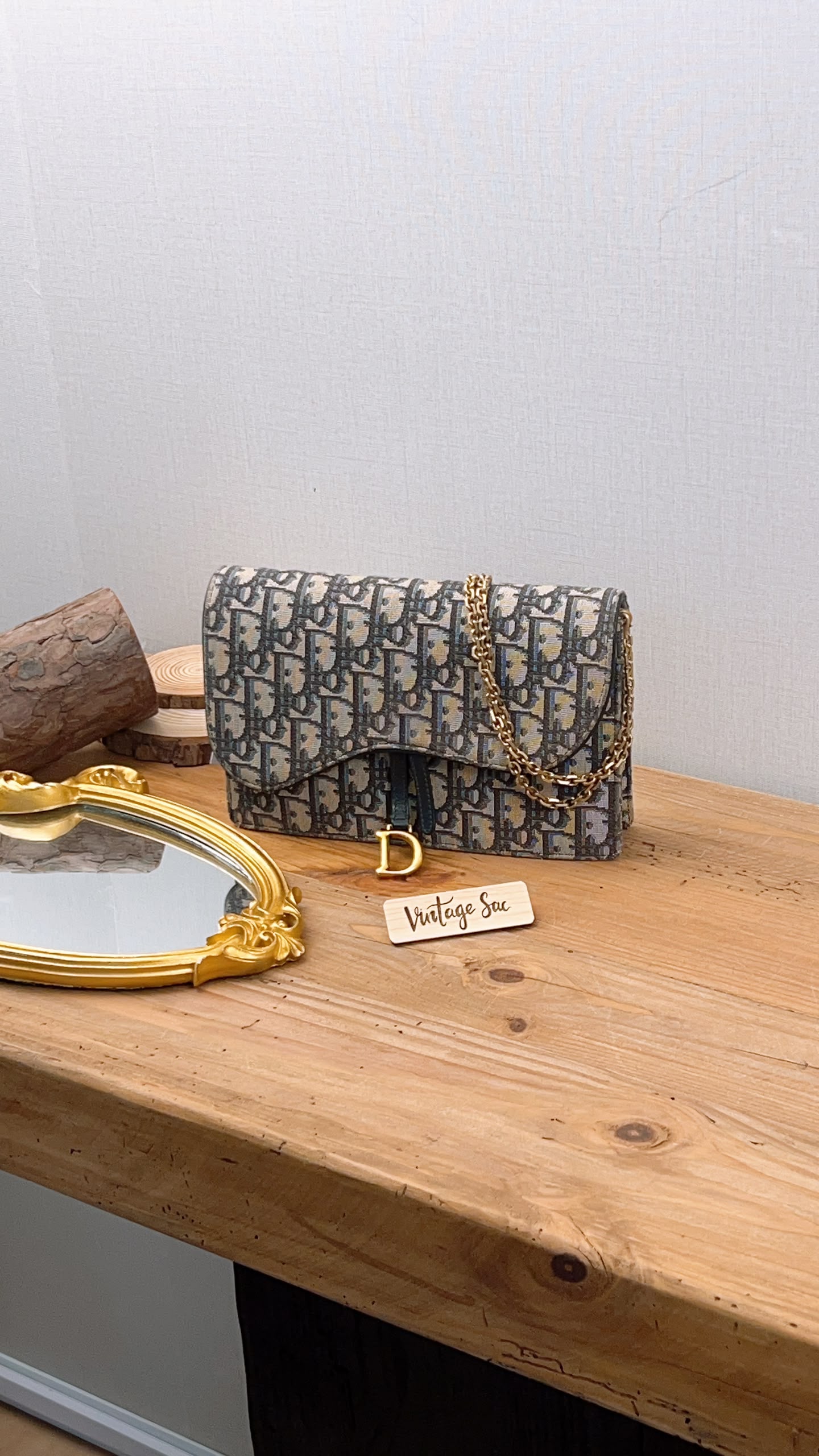 Dior Navy Oblique Large Saddle Pouch w Chain