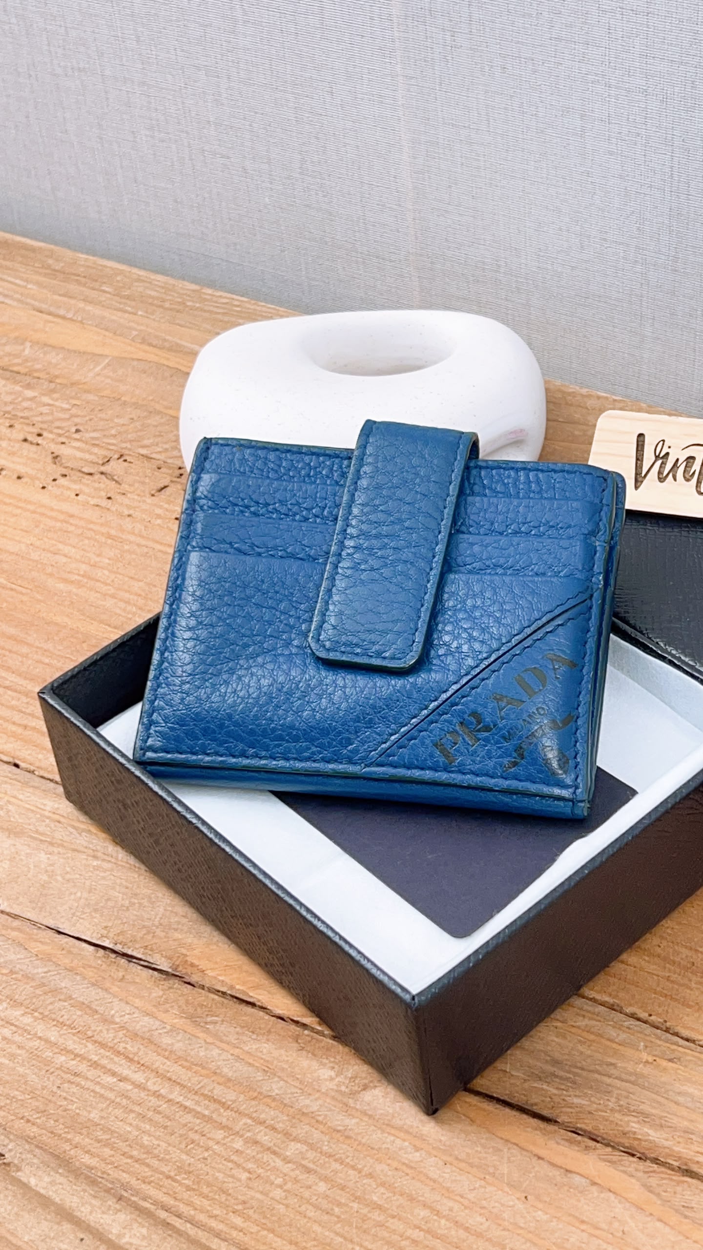 Prada Blue Calfskin Card Holder