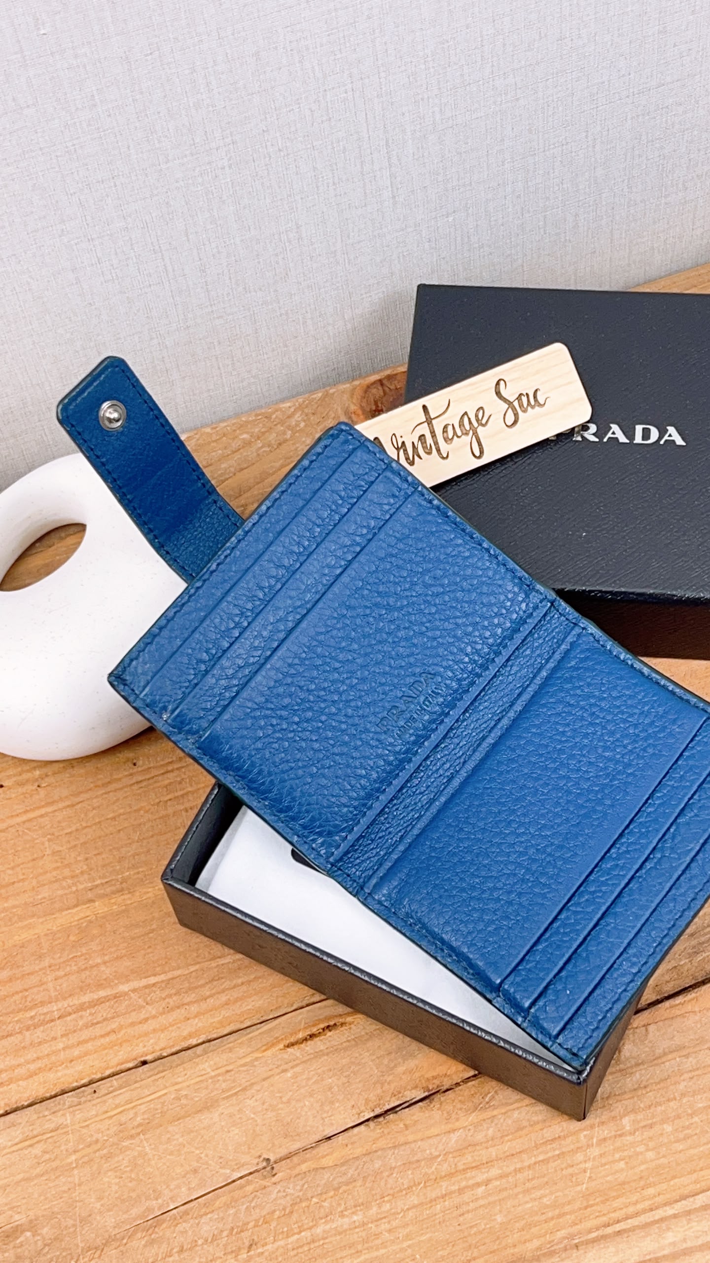 Prada Blue Calfskin Card Holder
