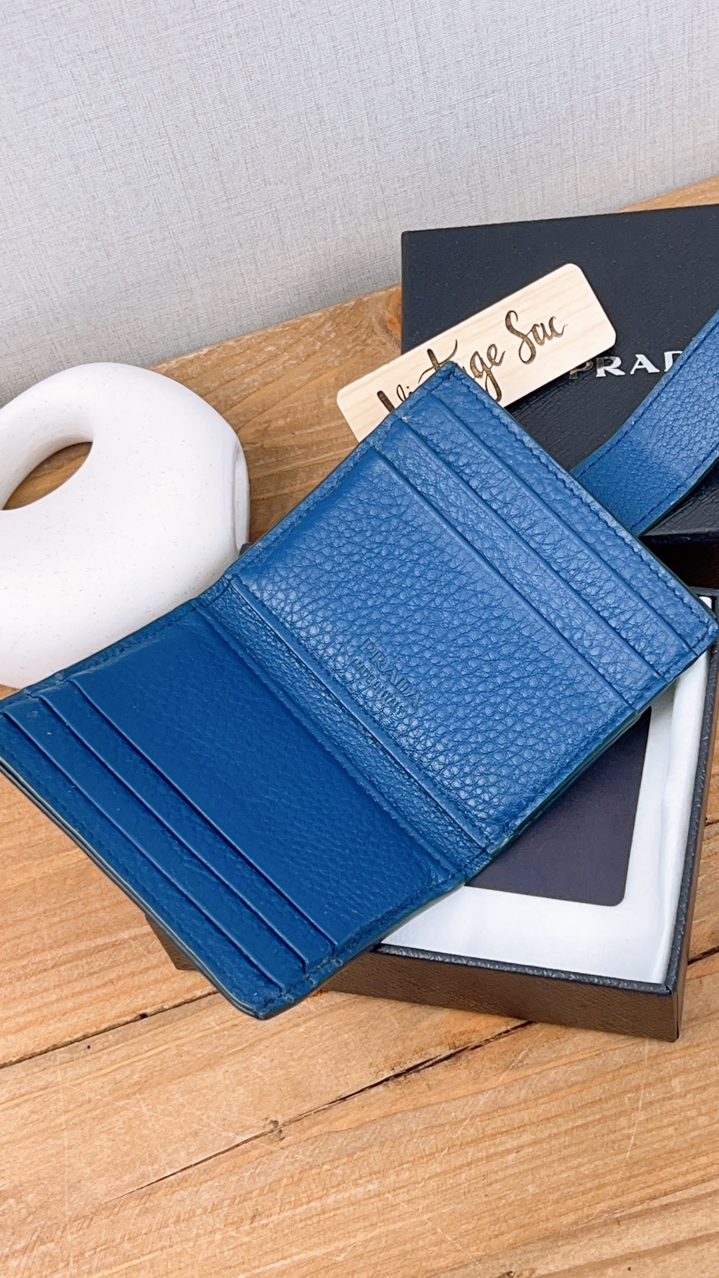 Prada Blue Calfskin Card Holder