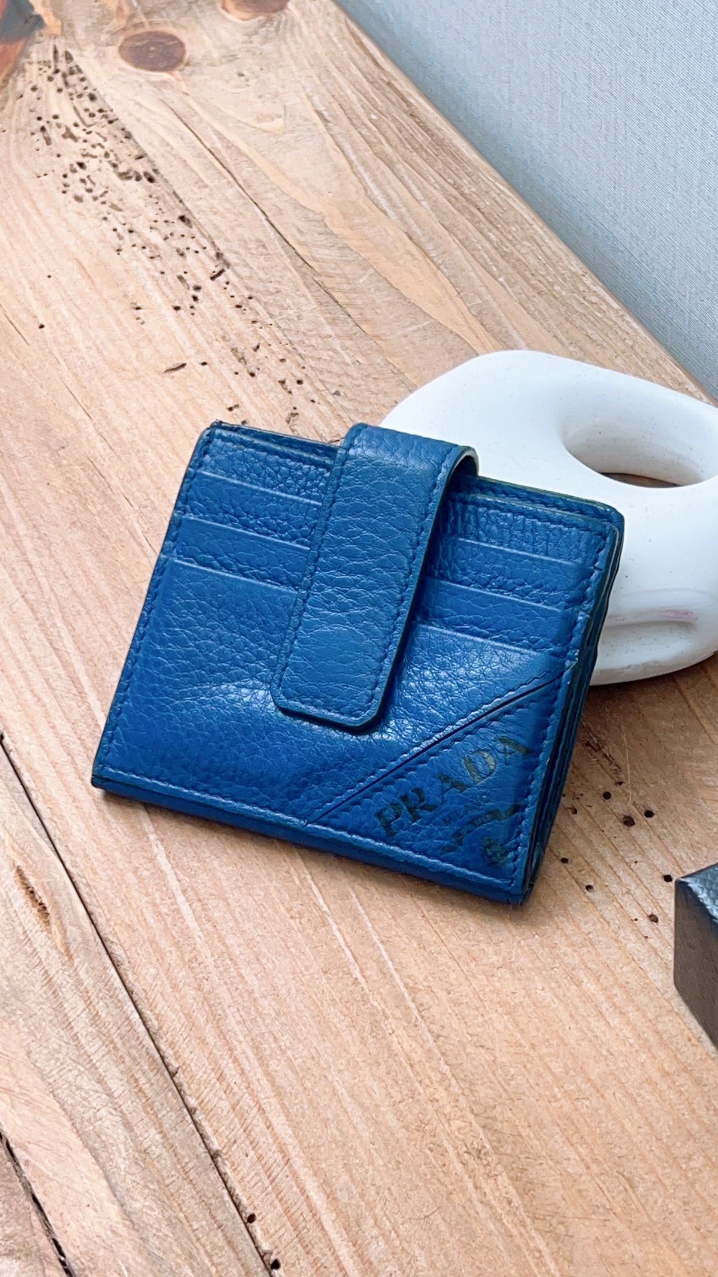 Prada Blue Calfskin Card Holder
