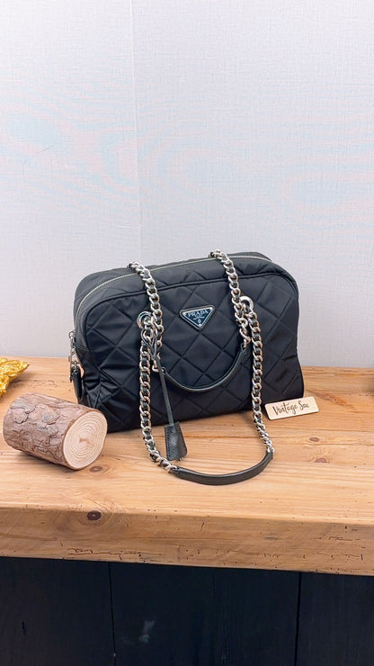 Prada Black Nylon Tessuto Bauletto Shoulder Bag